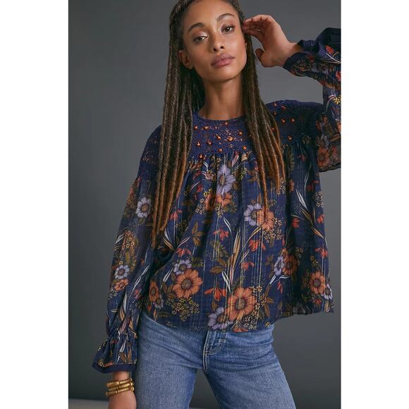 Anthropologie Mynahs Reynu Taandon Cristy Crotchet Beaded Blouse Boho Peasant XS - Picture 15 of 15